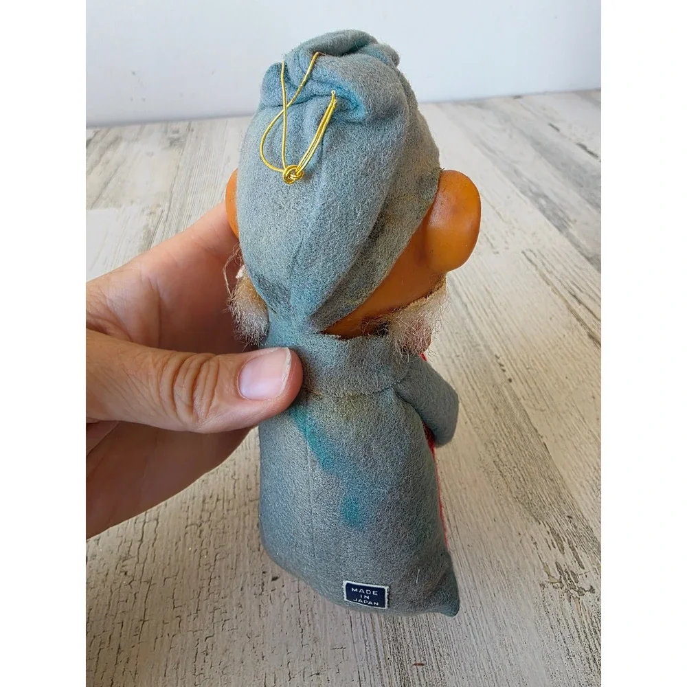Antique vintage knee hugger felt elf plush decor Xmas figurine plush rubber face